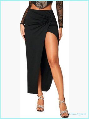 Women's Twist Front High Waisted Split Thigh Maxi Skirt